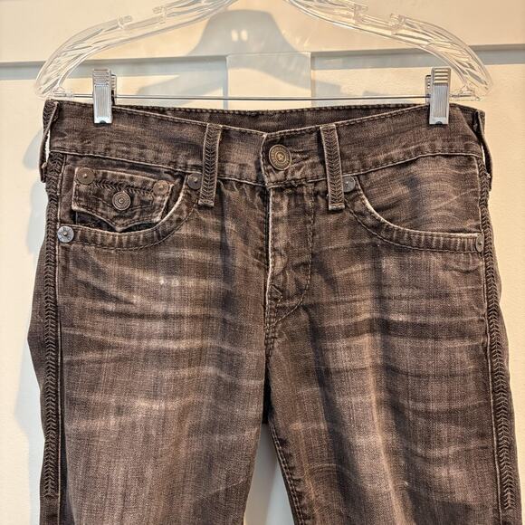 True Religion Jeans Men 30x34 Black Ricky Distressed Flap Pockets Selvedge USA - Picture 7 of 16